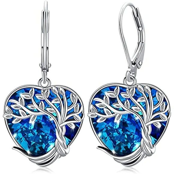Blue 'crystal' Tree of Life Earrings - Picture 2 of 4